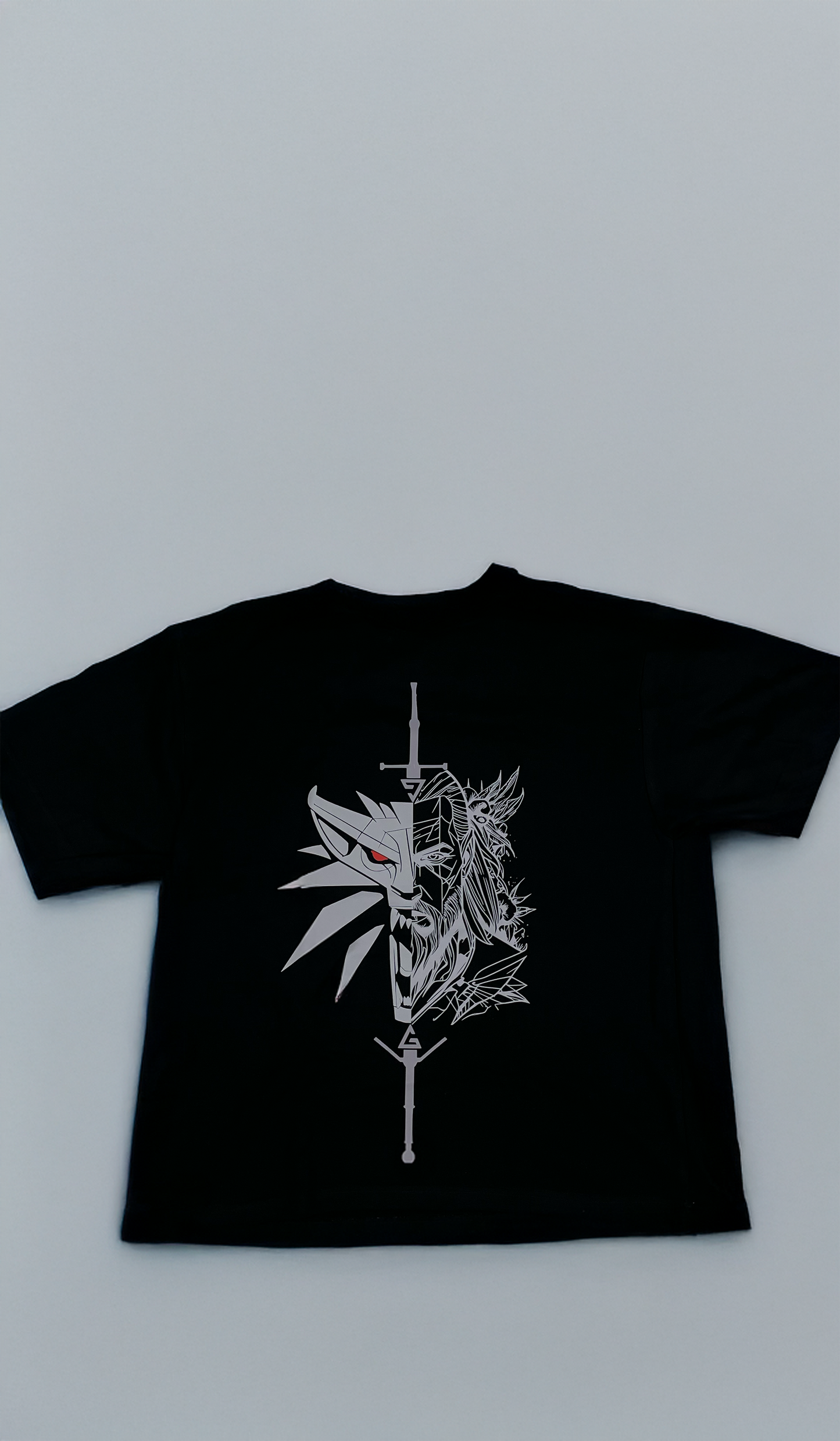 black witcher oversized t shirt, front full view flat surface