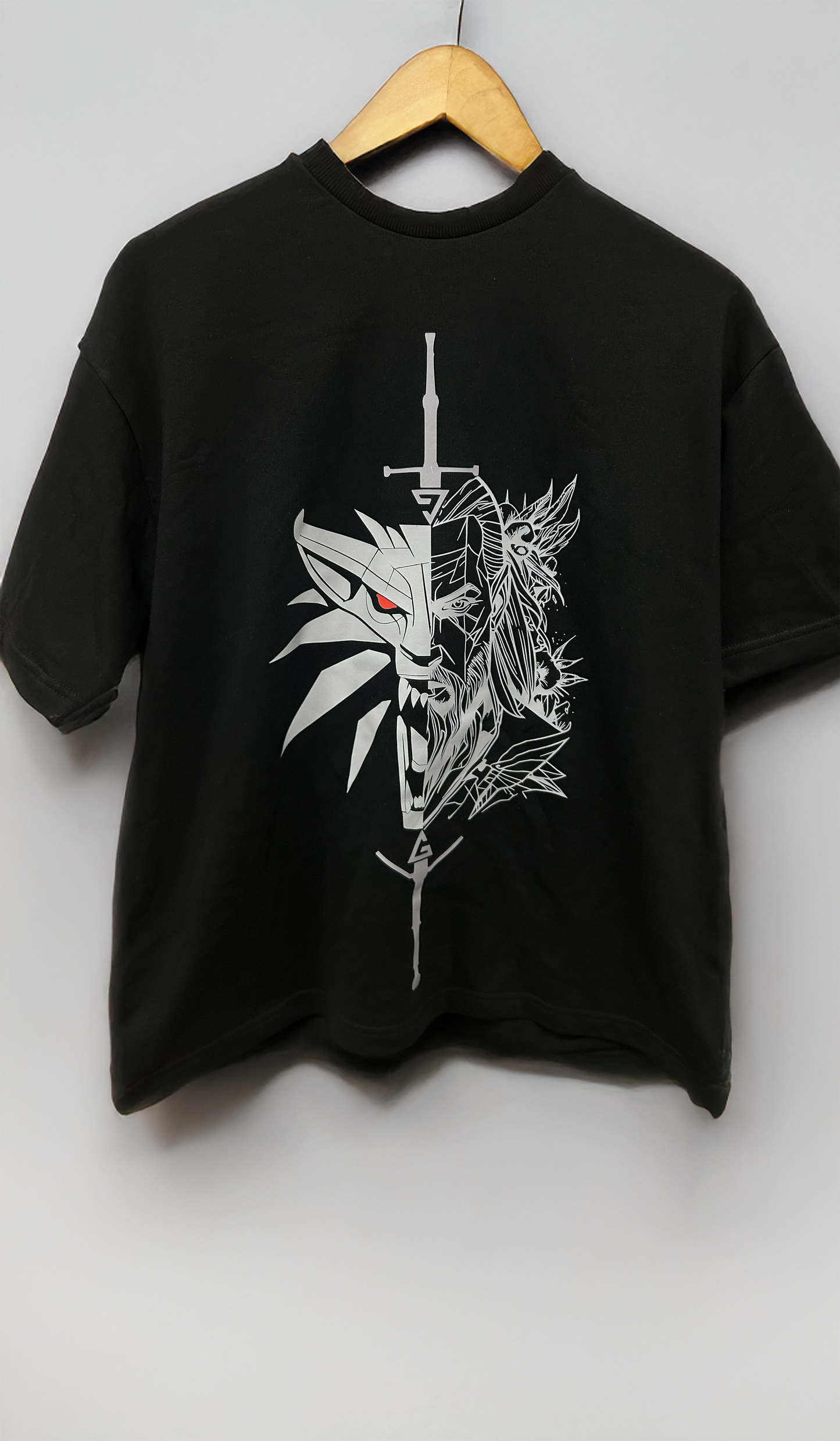 black witcher oversized t shirt, front full view