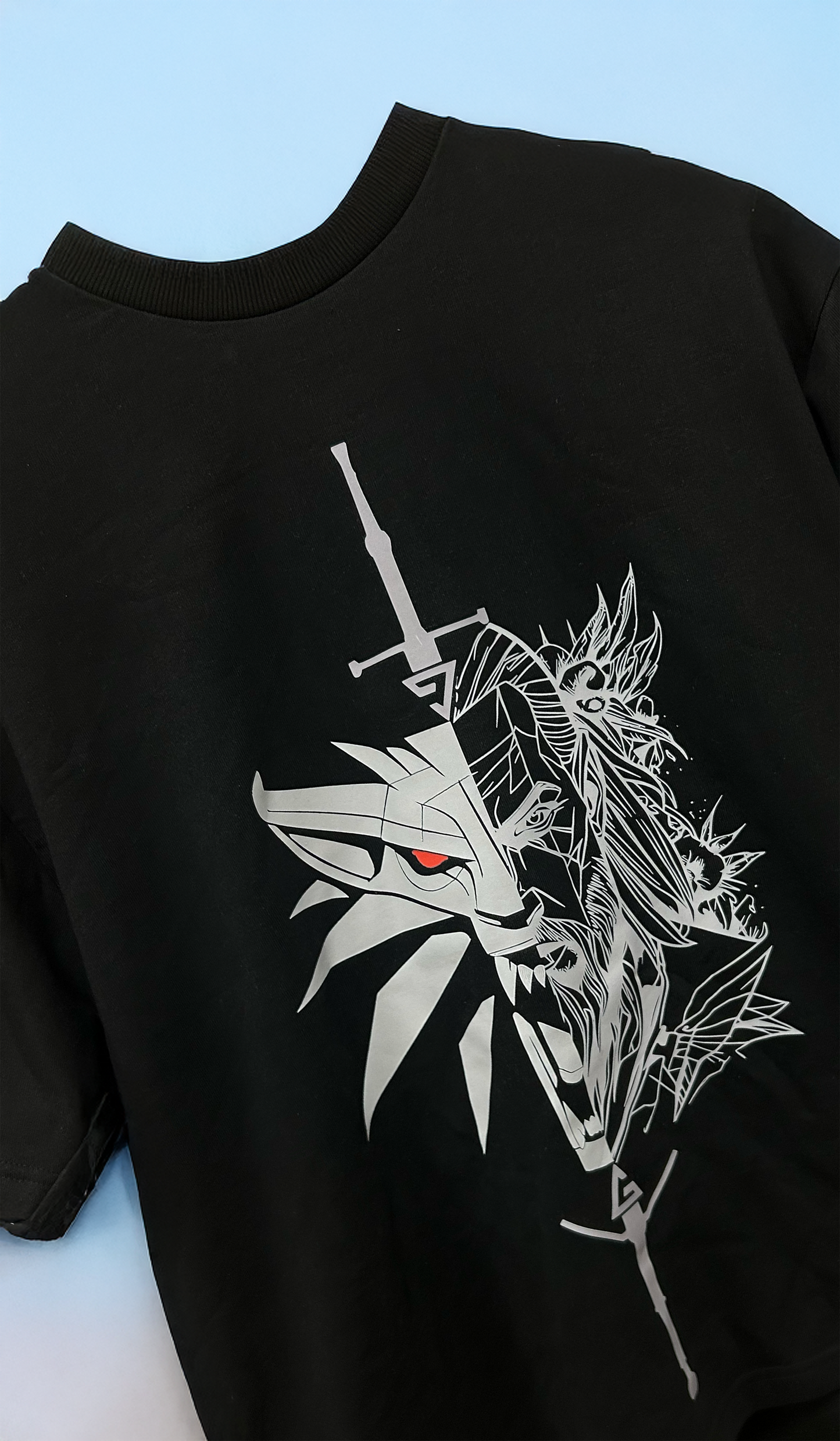 black witcher oversized t shirt, front half view